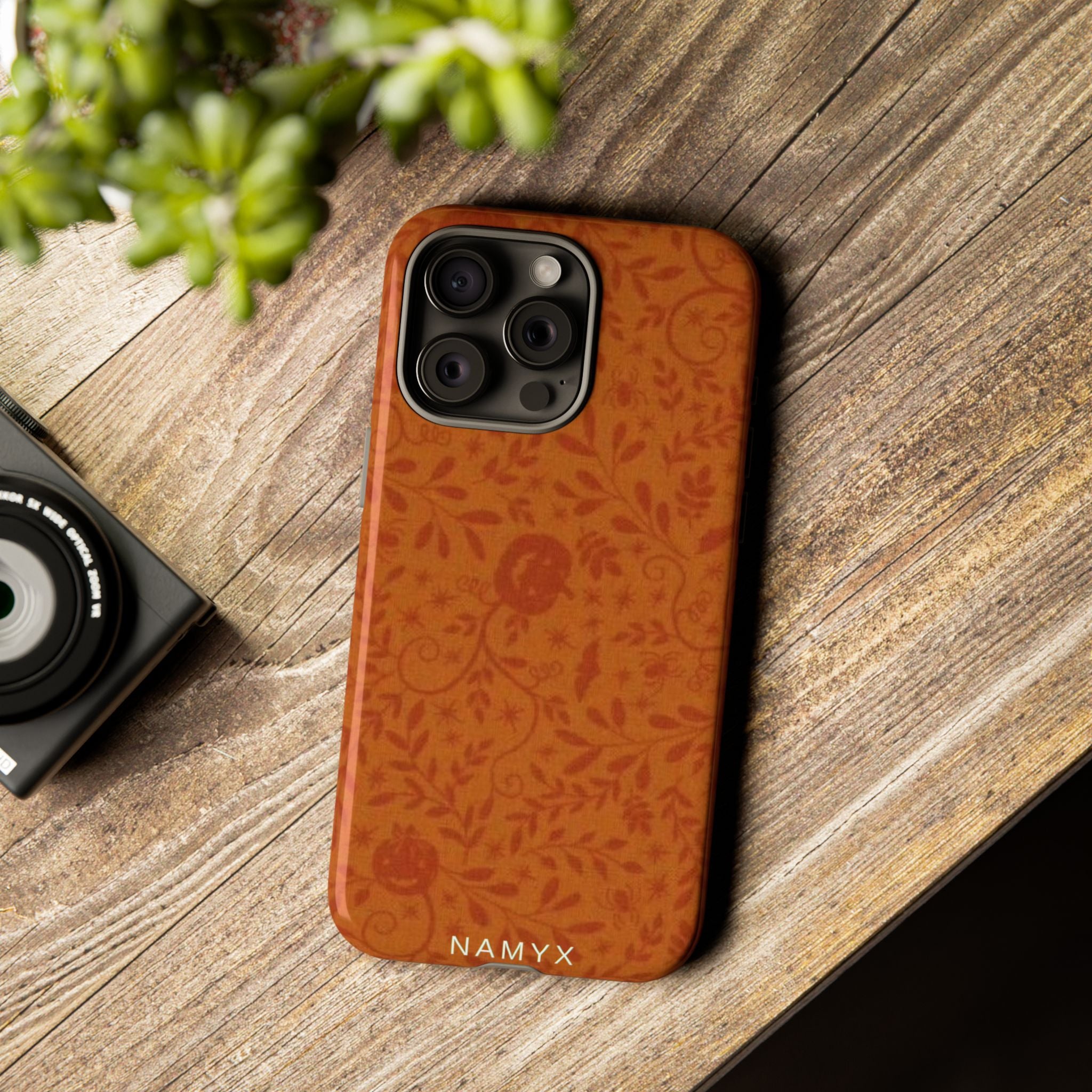 Floral Leather Phone Case — Rustic Orange Botanical Tough Case