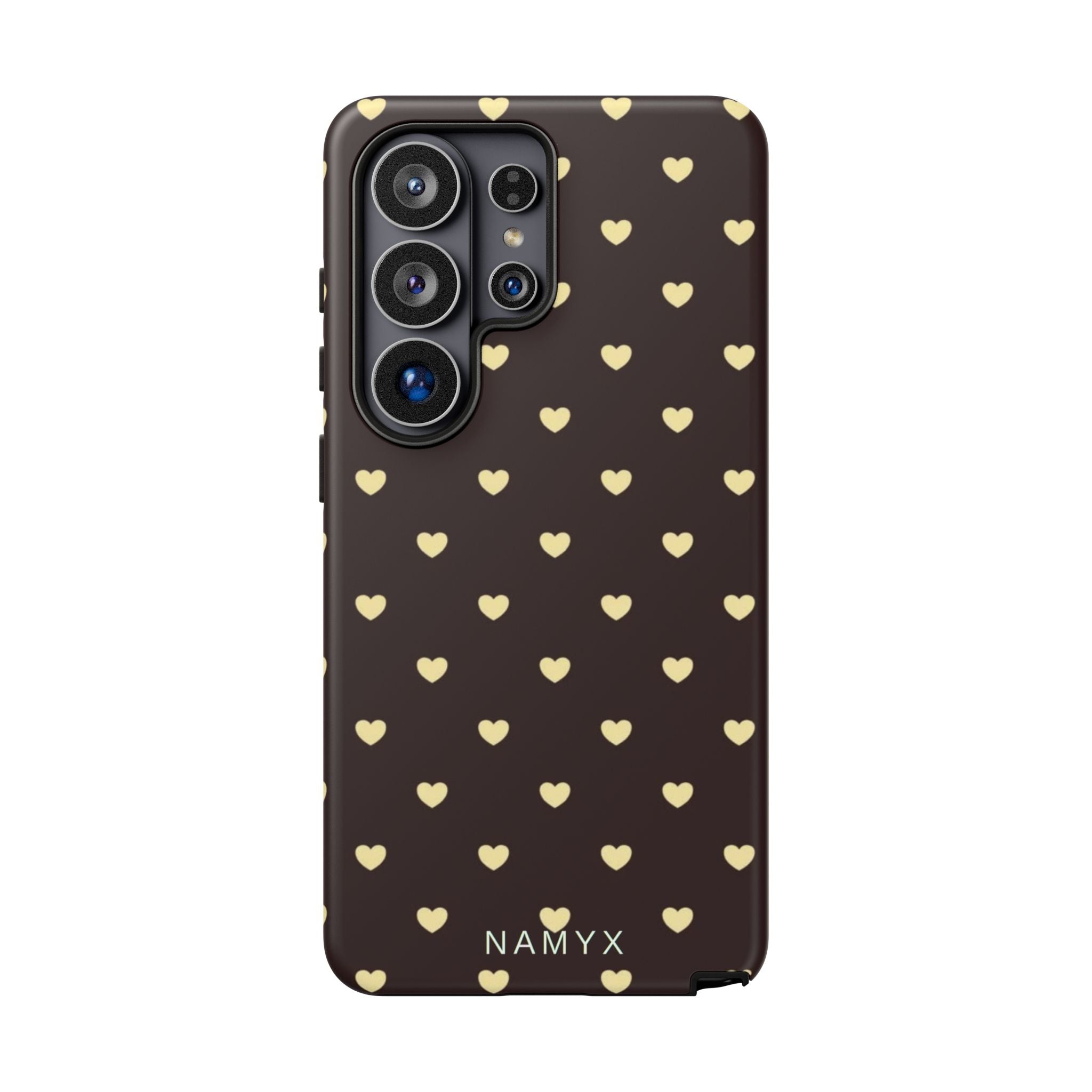 Tough Case — Brown Phone Case with Cream Heart Pattern
