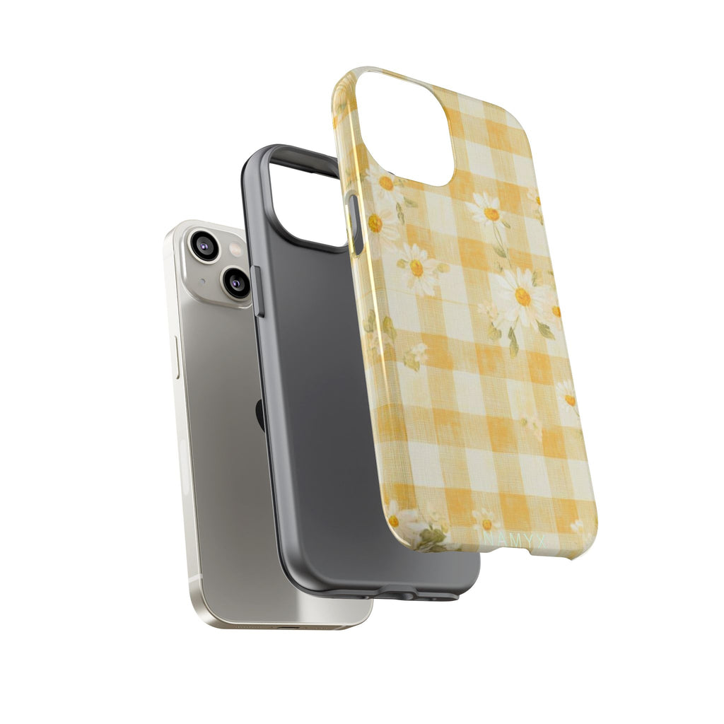 Daisy Gingham Tough Phone Case — Yellow Floral Protective Cover