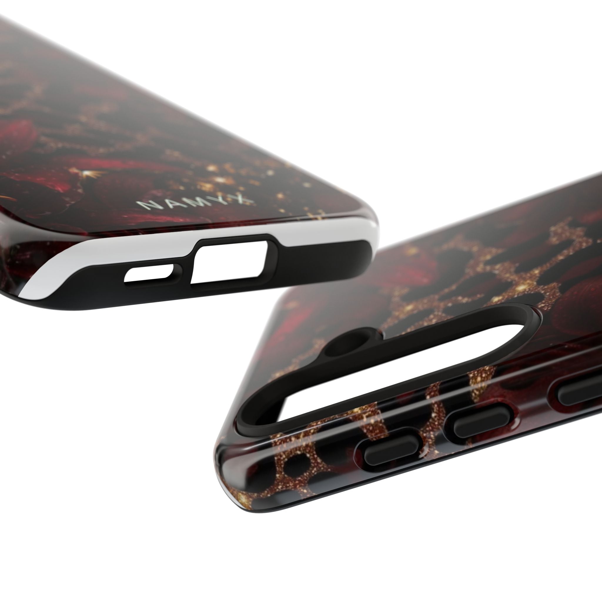 Protective Phone Case — Burgundy Floral & Gold Leopard Print Tough Case