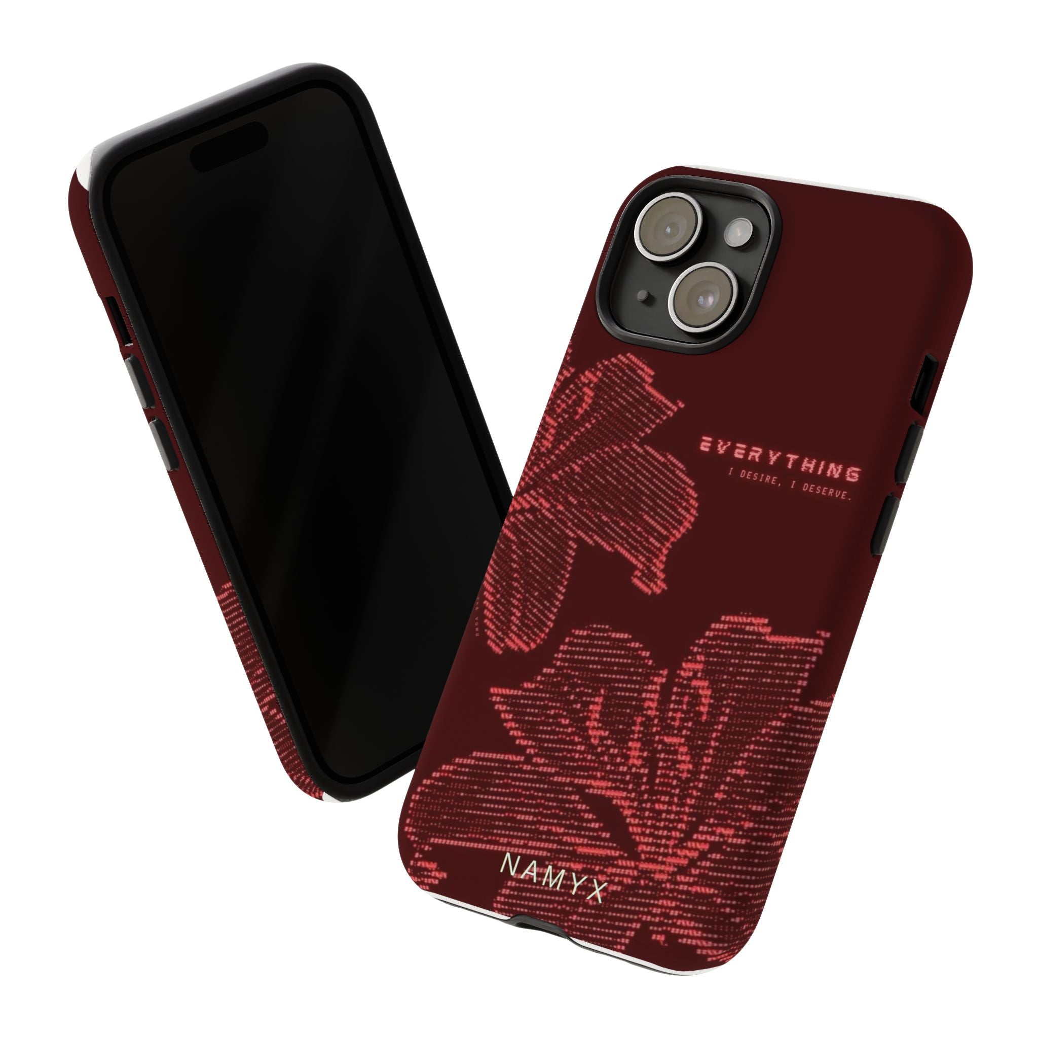 Floral Tough Phone Case — 'Everything' Burgundy Protective Cover