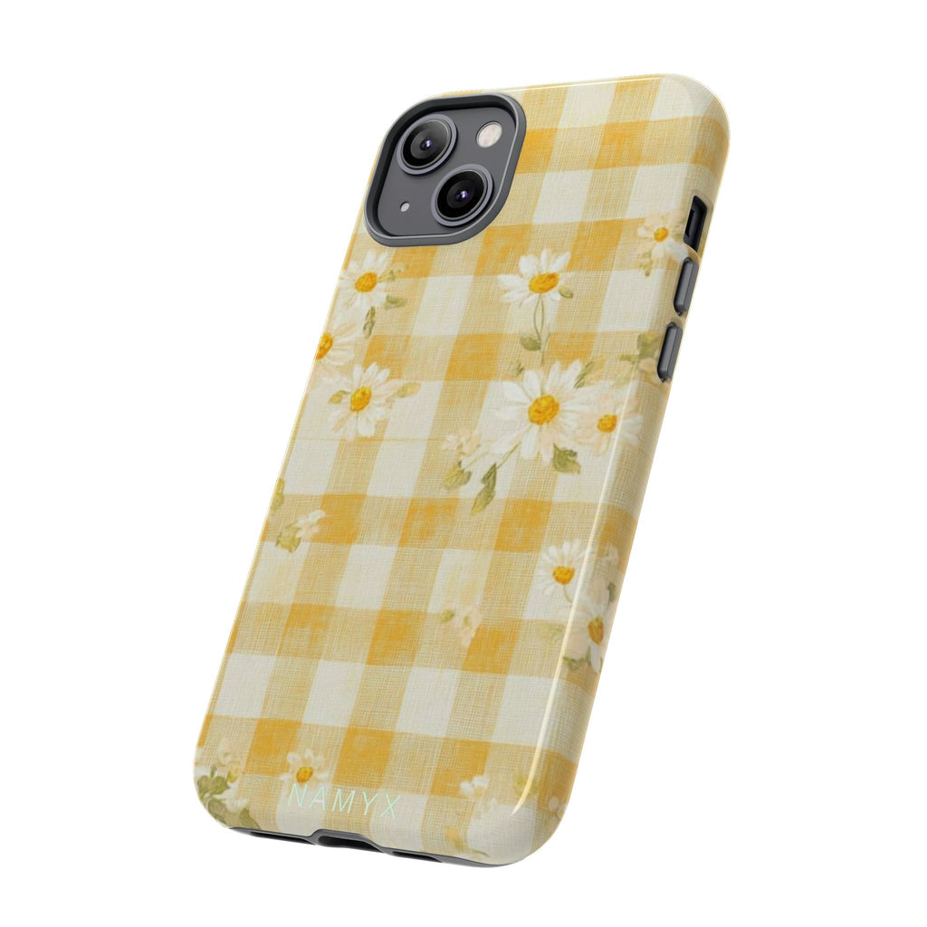 Daisy Gingham Tough Phone Case — Yellow Floral Protective Cover
