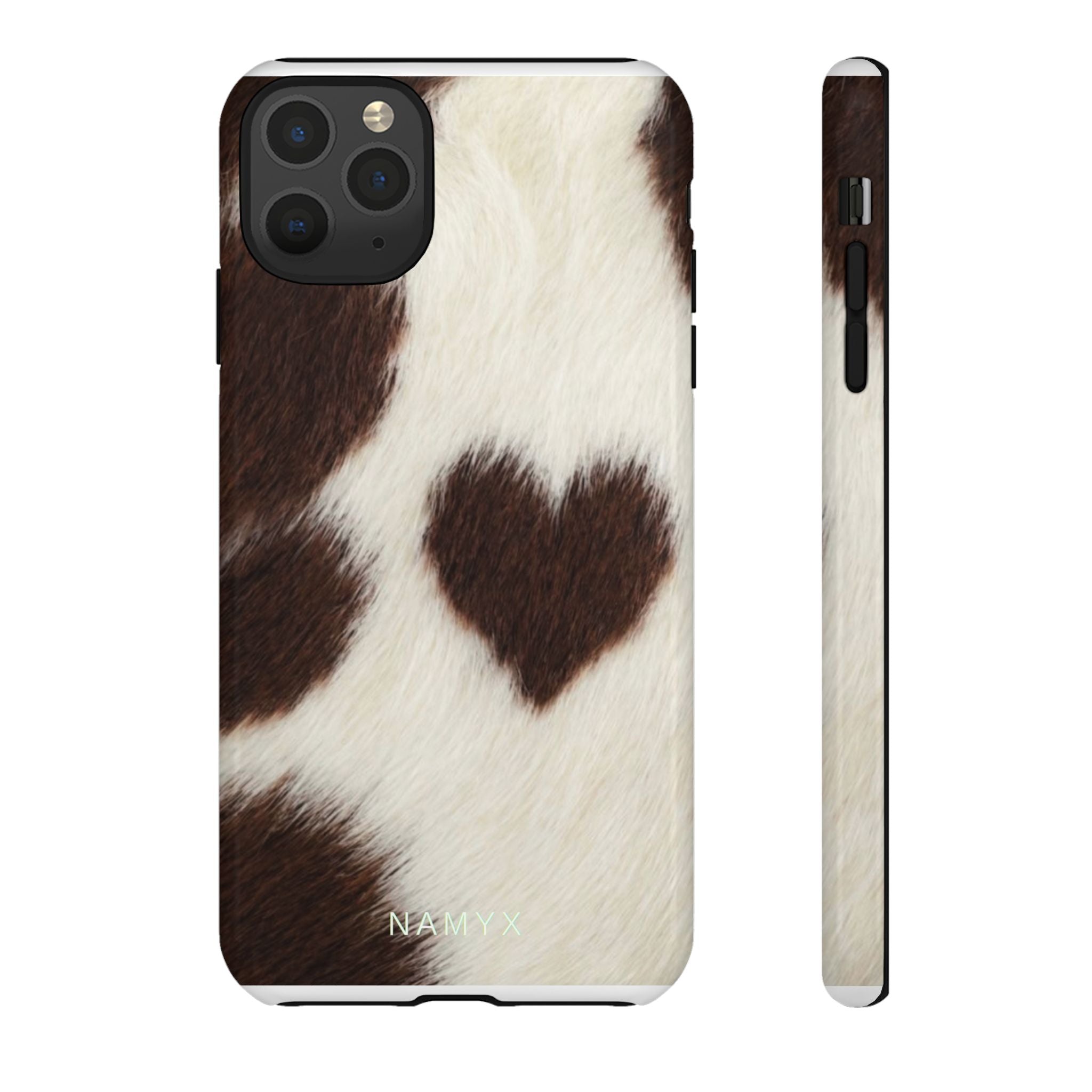 Cowhide Heart Phone Case — Cute Cow Print Protective iPhone Cover
