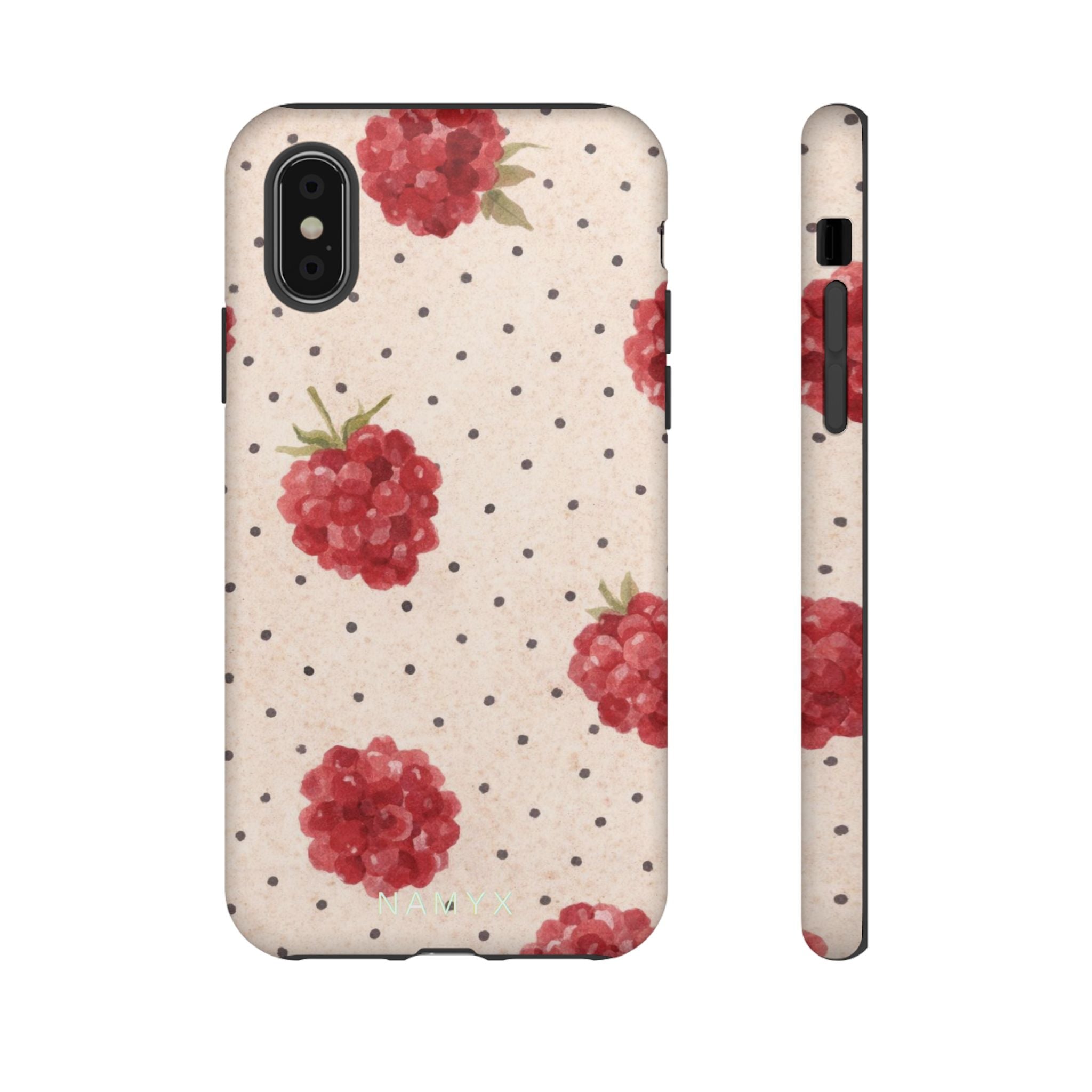 Raspberry Dotted Tough Phone Case — Vintage Floral Protective Cover