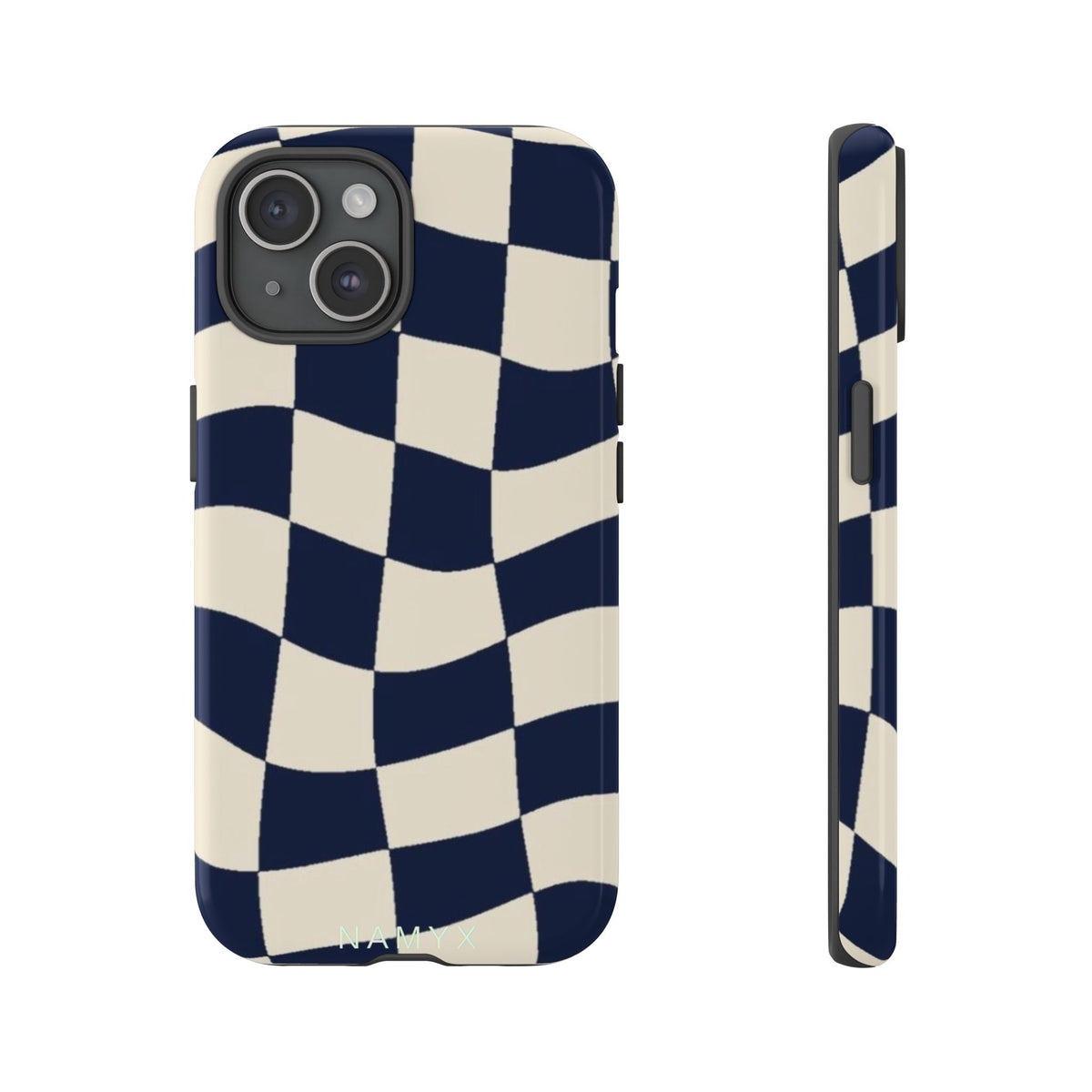 Wavy Checkered Phone Case – Retro Navy Racing Pattern Tough Case