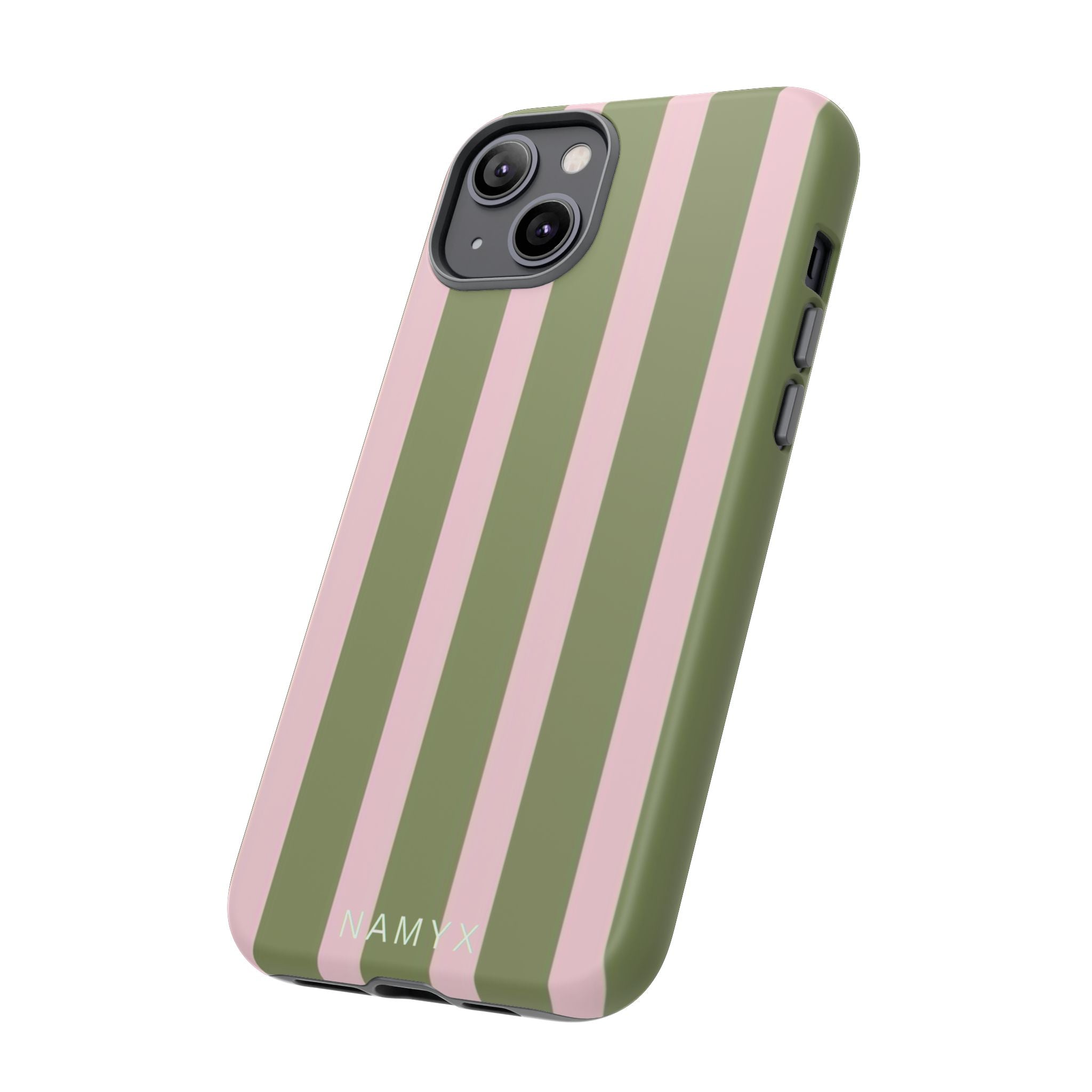 Striped Olive & Blush Tough Phone Case — Durable Protective Phone Cover