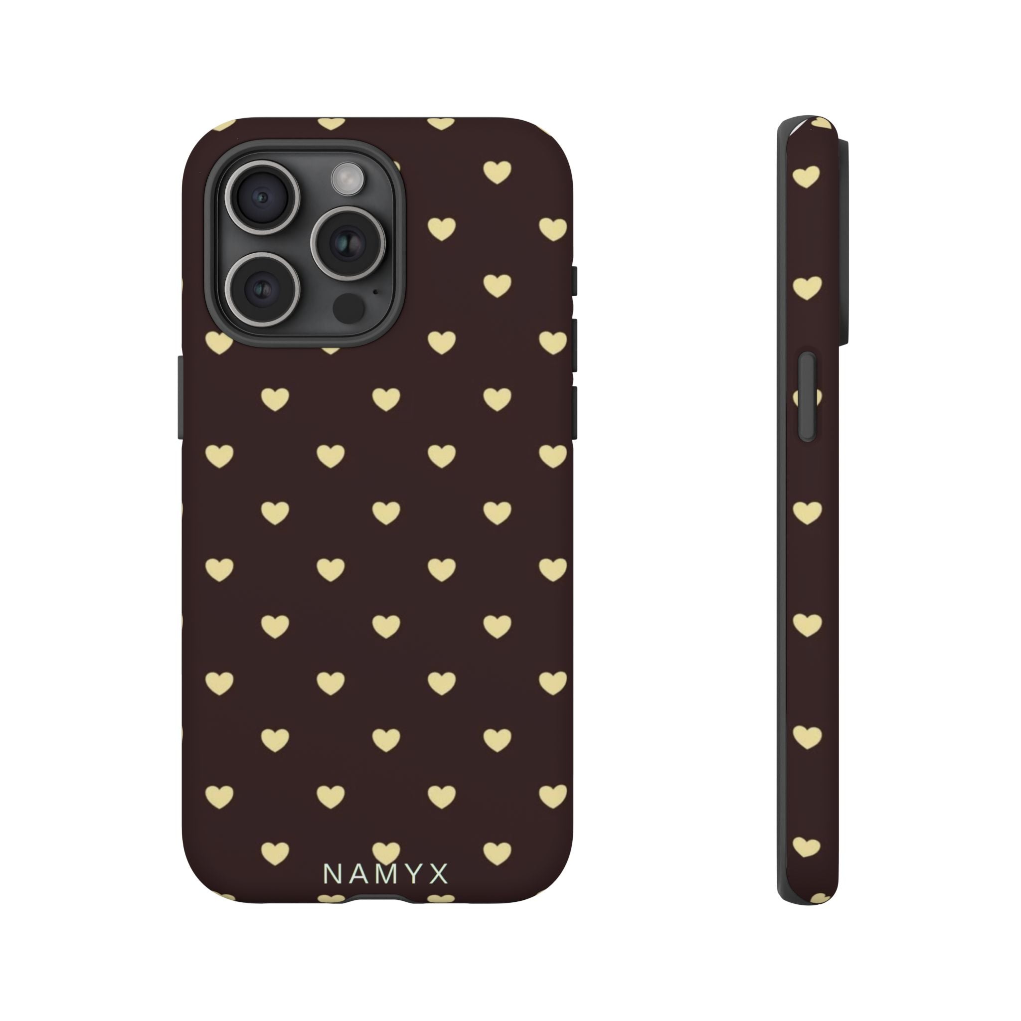 Tough Case — Brown Phone Case with Cream Heart Pattern
