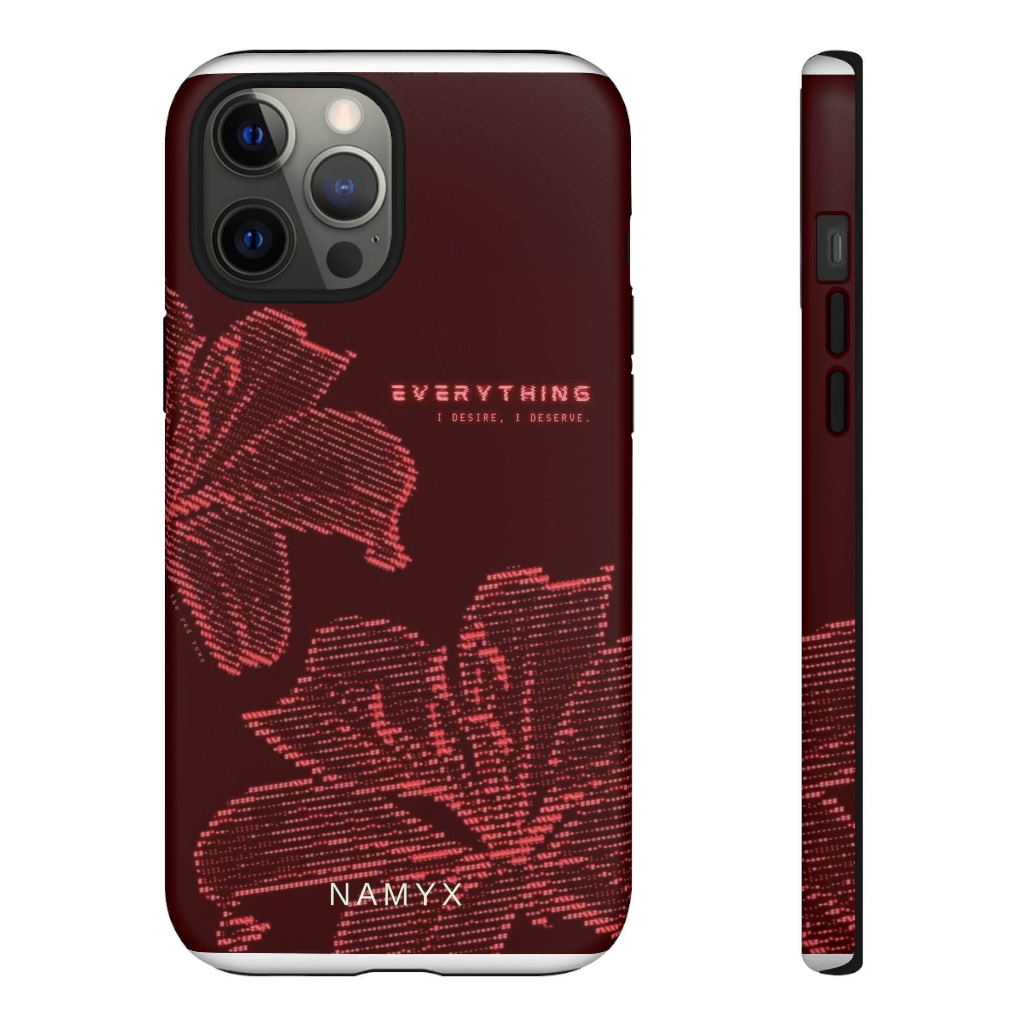 Floral Tough Phone Case — 'Everything' Burgundy Protective Cover