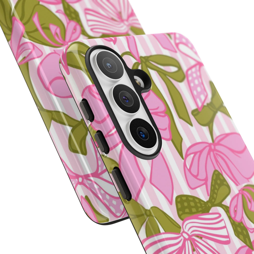 Bow Pattern Tough Case - Pink & Olive Floral Phone Cover