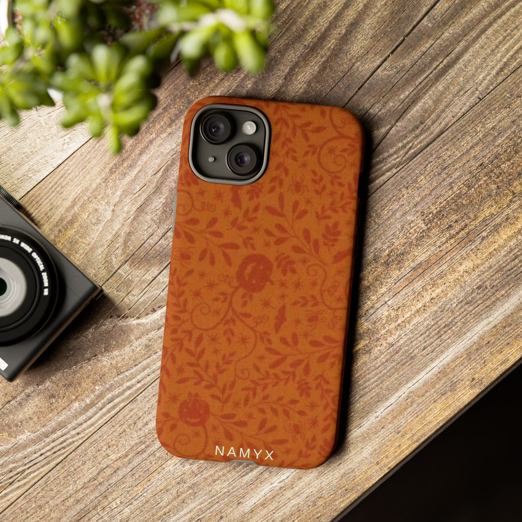 Floral Leather Phone Case — Rustic Orange Botanical Tough Case
