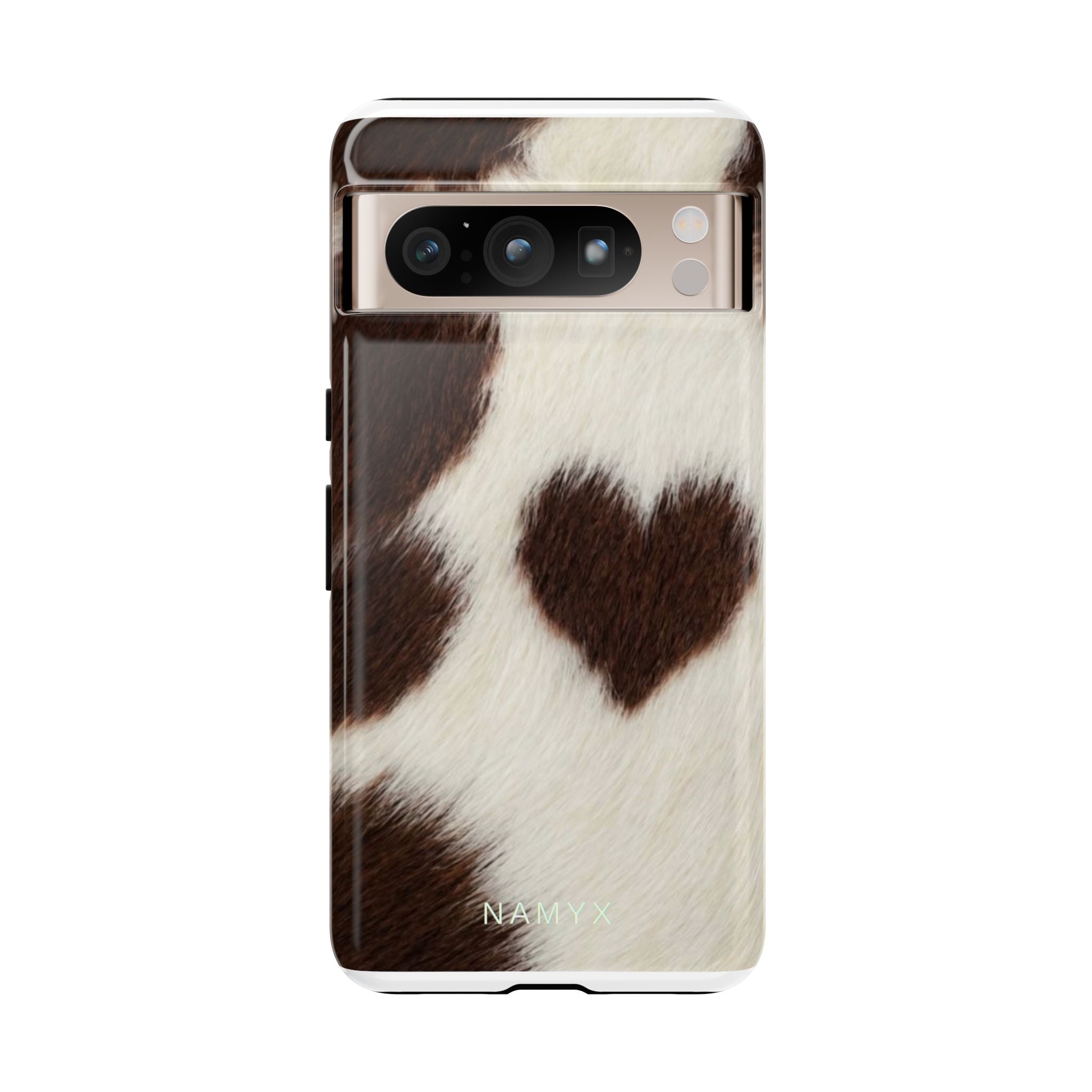 Cowhide Heart Phone Case — Cute Cow Print Protective iPhone Cover