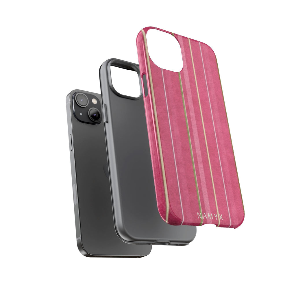 Pink Vertical Stripe Tough Phone Case — Durable Protective iPhone Cover with Subtle Vintage Stripes