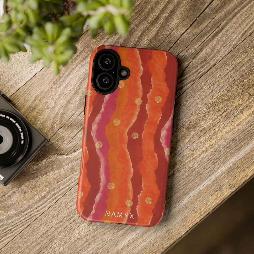Abstract Red Waves Phone Case — Bold Orange & Pink Protective Tough Case