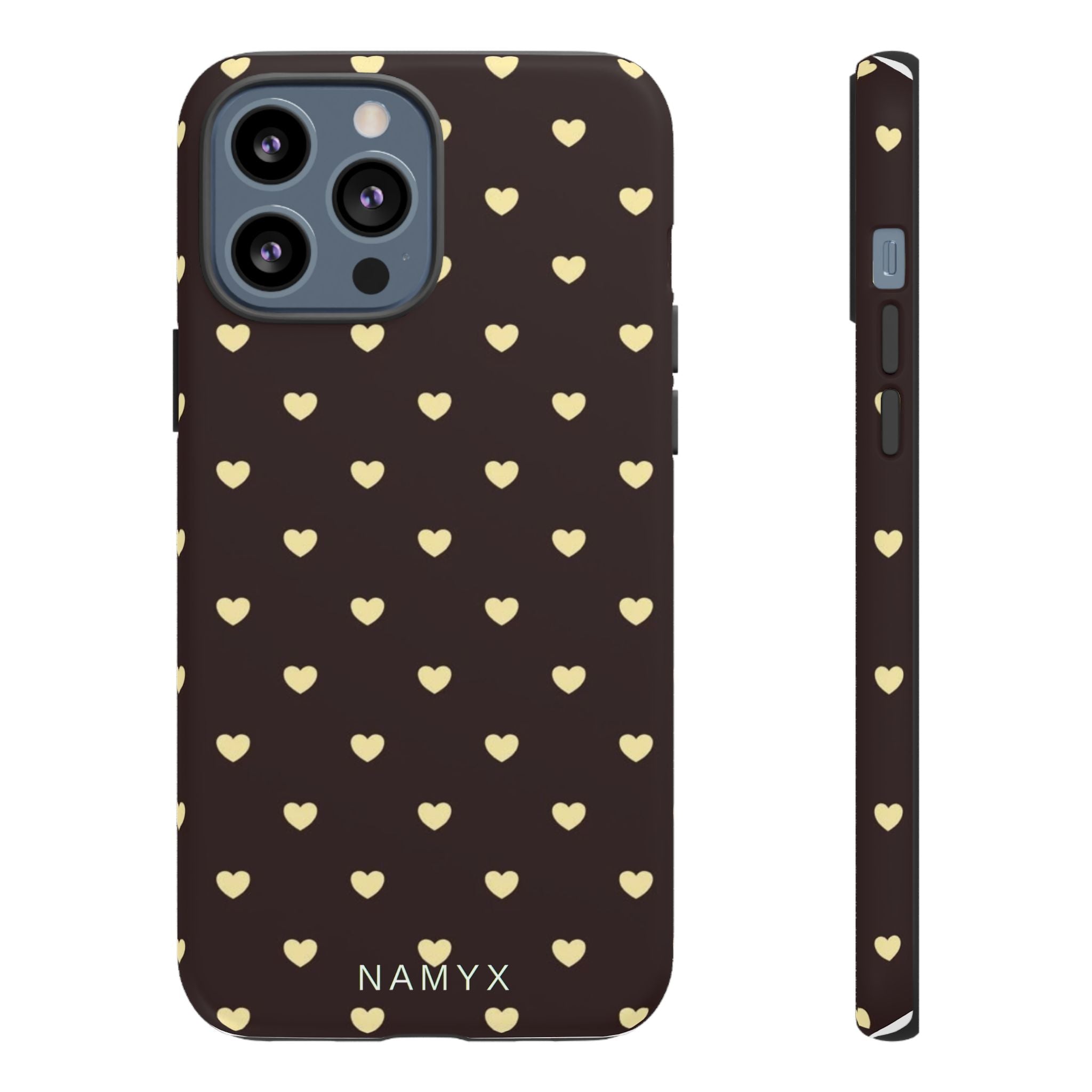Tough Case — Brown Phone Case with Cream Heart Pattern