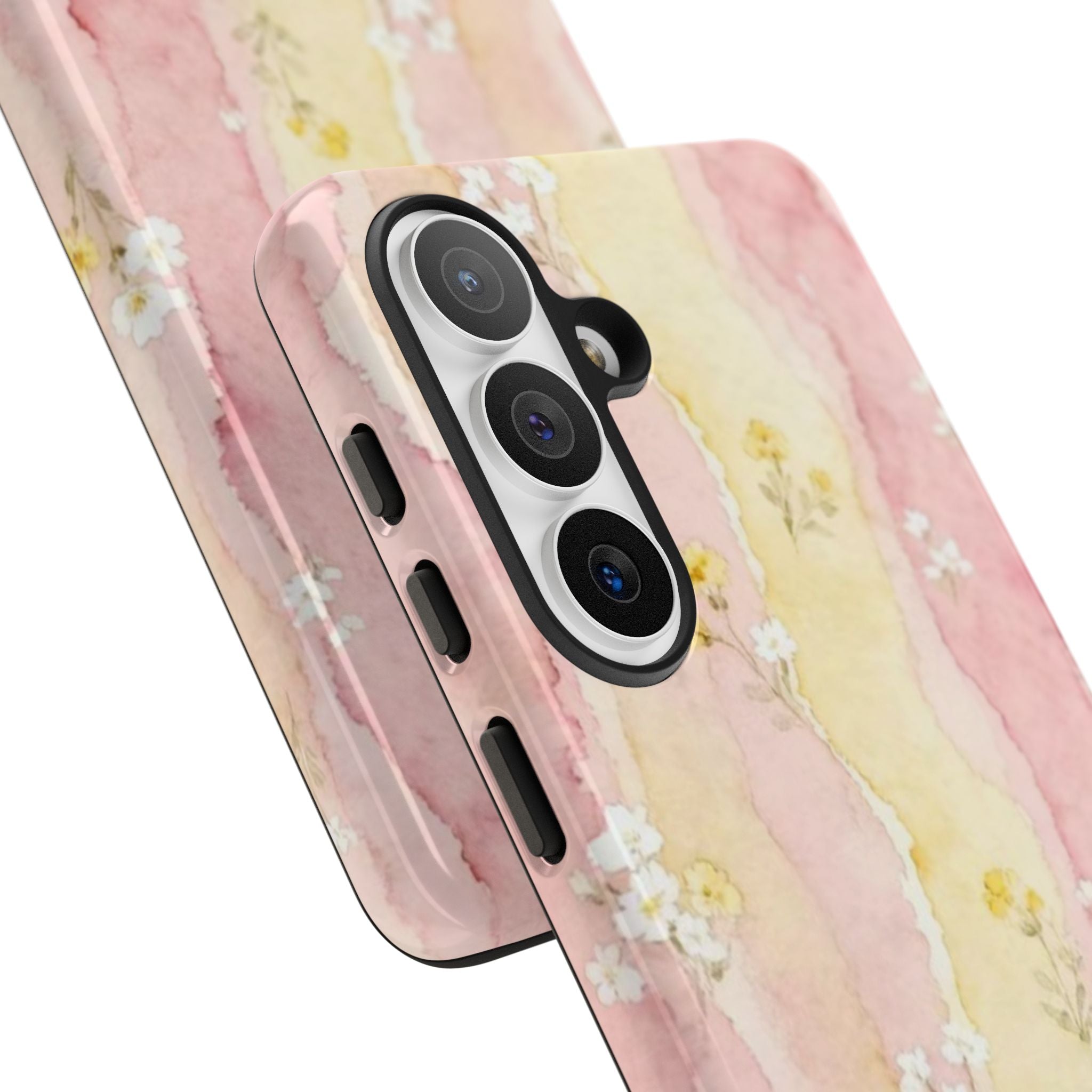 Floral Watercolor Tough Phone Case — Pink & Yellow Daisy Protective Cover