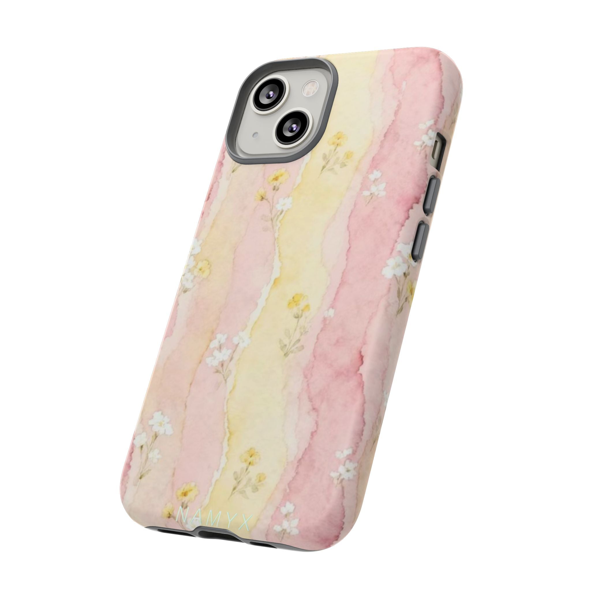 Floral Watercolor Tough Phone Case — Pink & Yellow Daisy Protective Cover