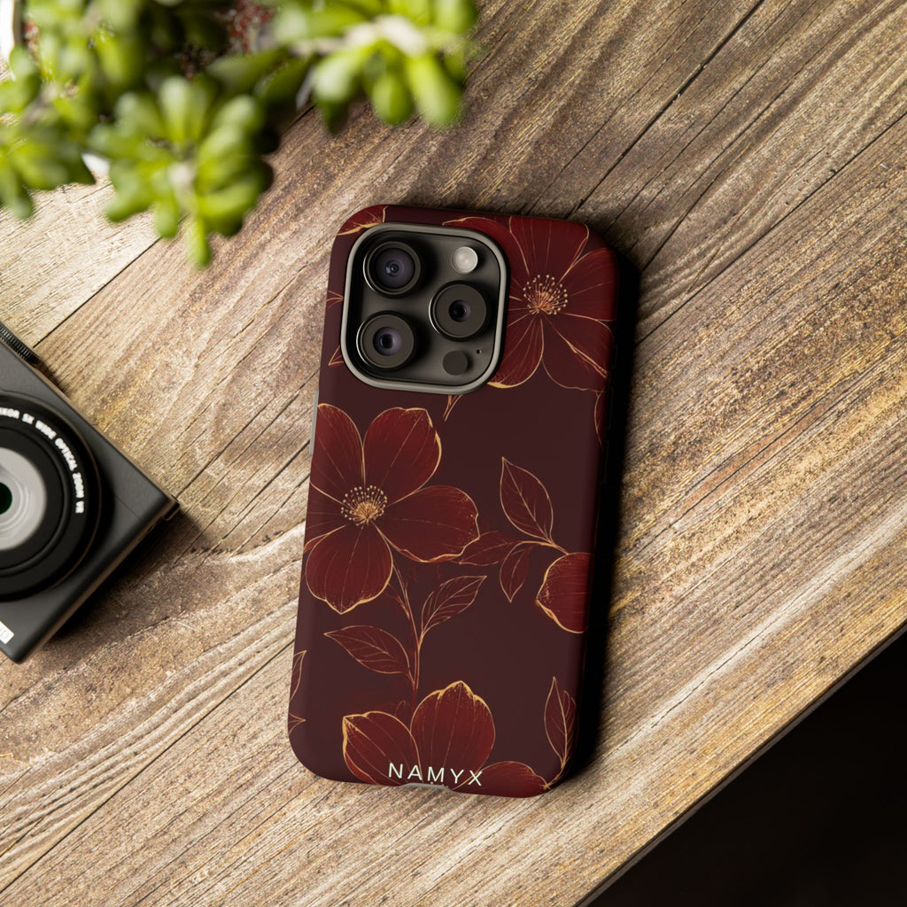 Floral Tough Case — Dark Red Botanical Phone Case