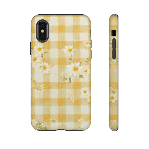 Daisy Gingham Tough Phone Case — Yellow Floral Protective Cover