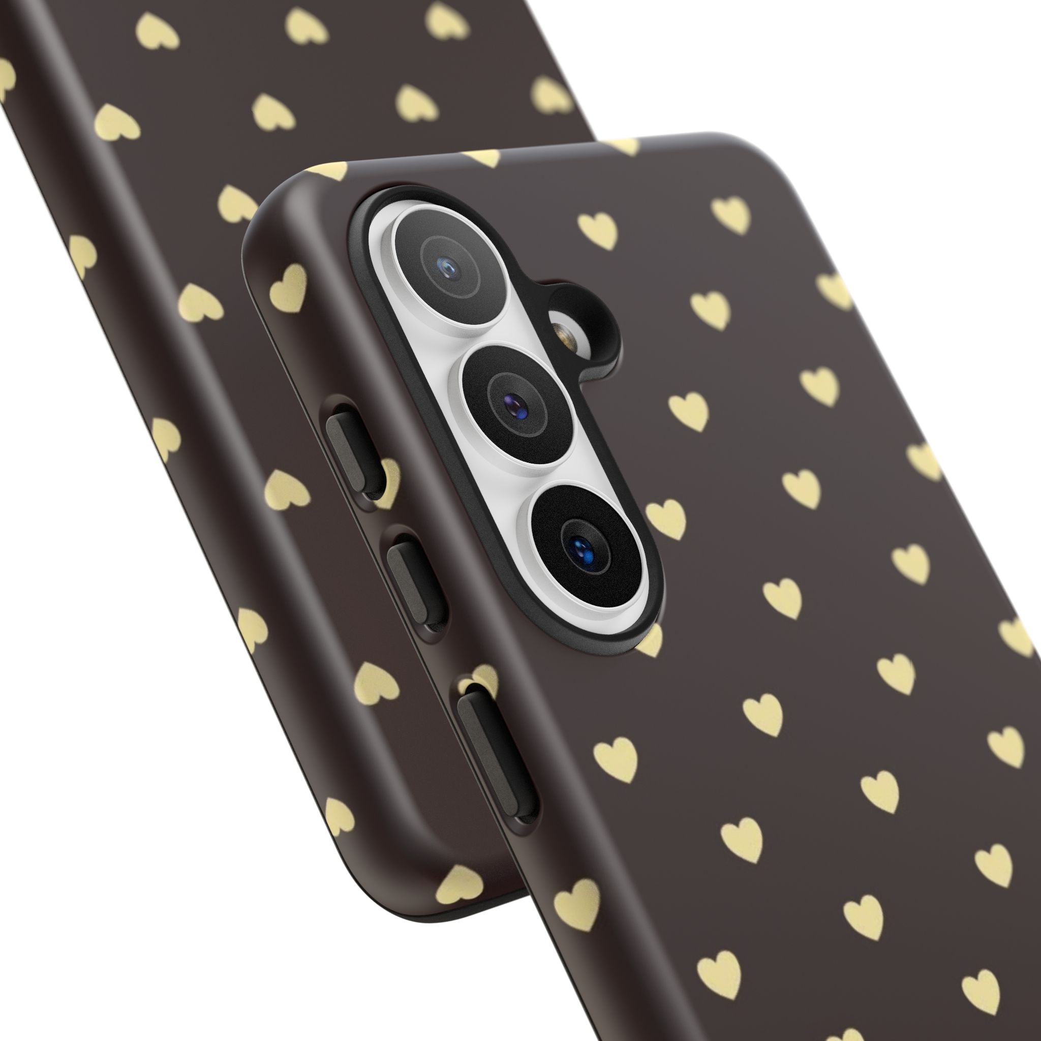 Tough Case — Brown Phone Case with Cream Heart Pattern