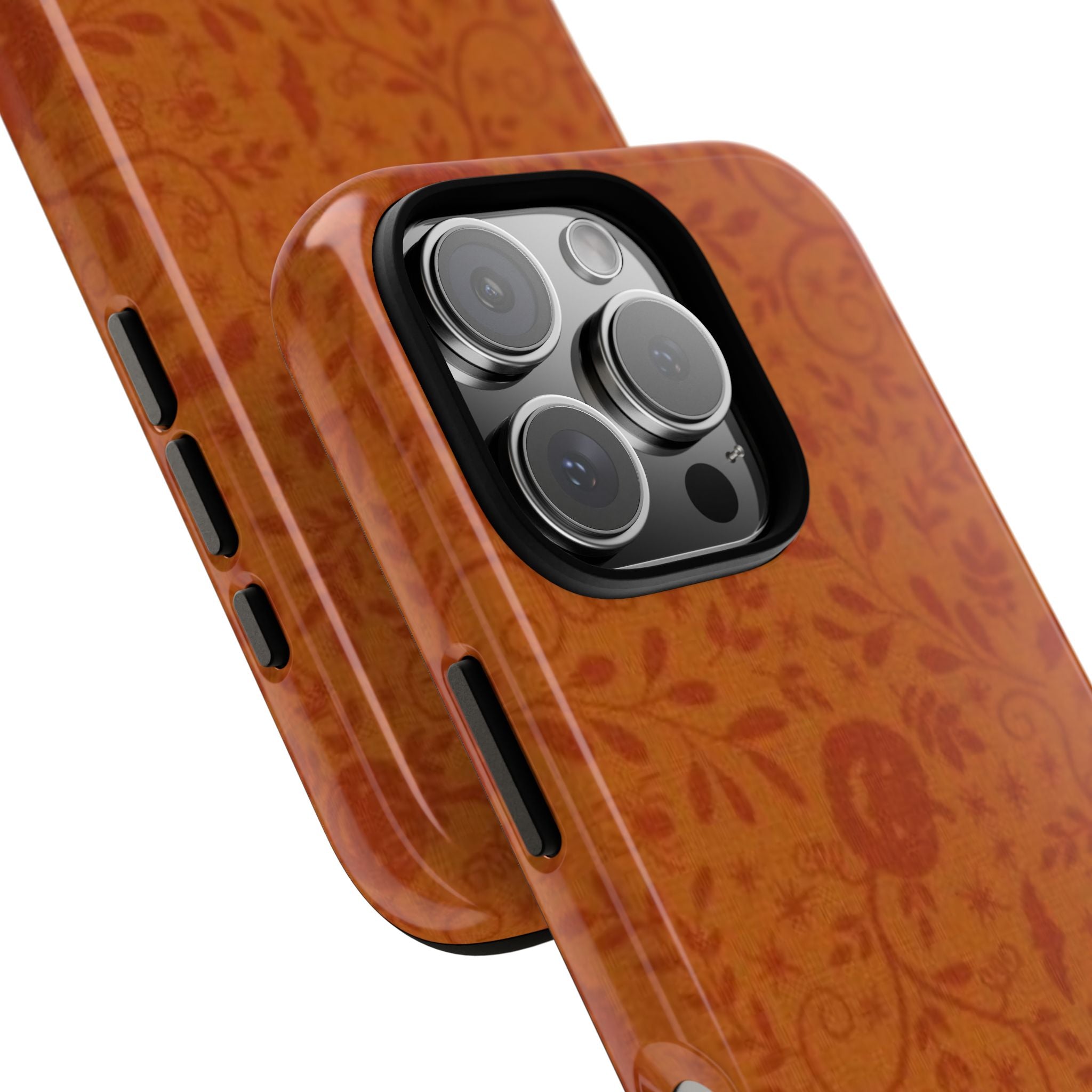Floral Leather Phone Case — Rustic Orange Botanical Tough Case