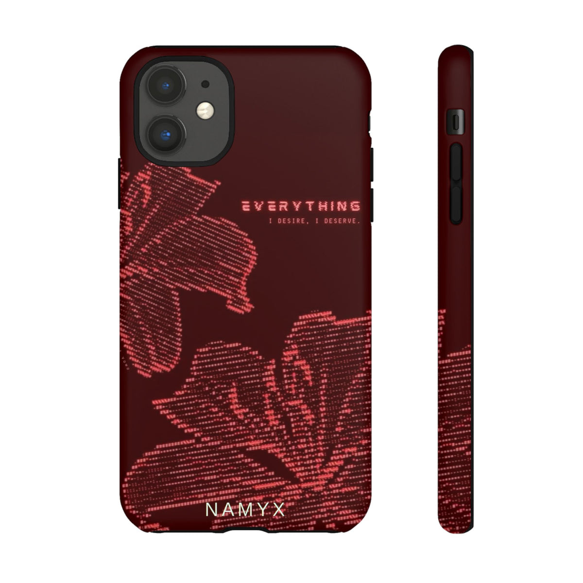 Floral Tough Phone Case — 'Everything' Burgundy Protective Cover