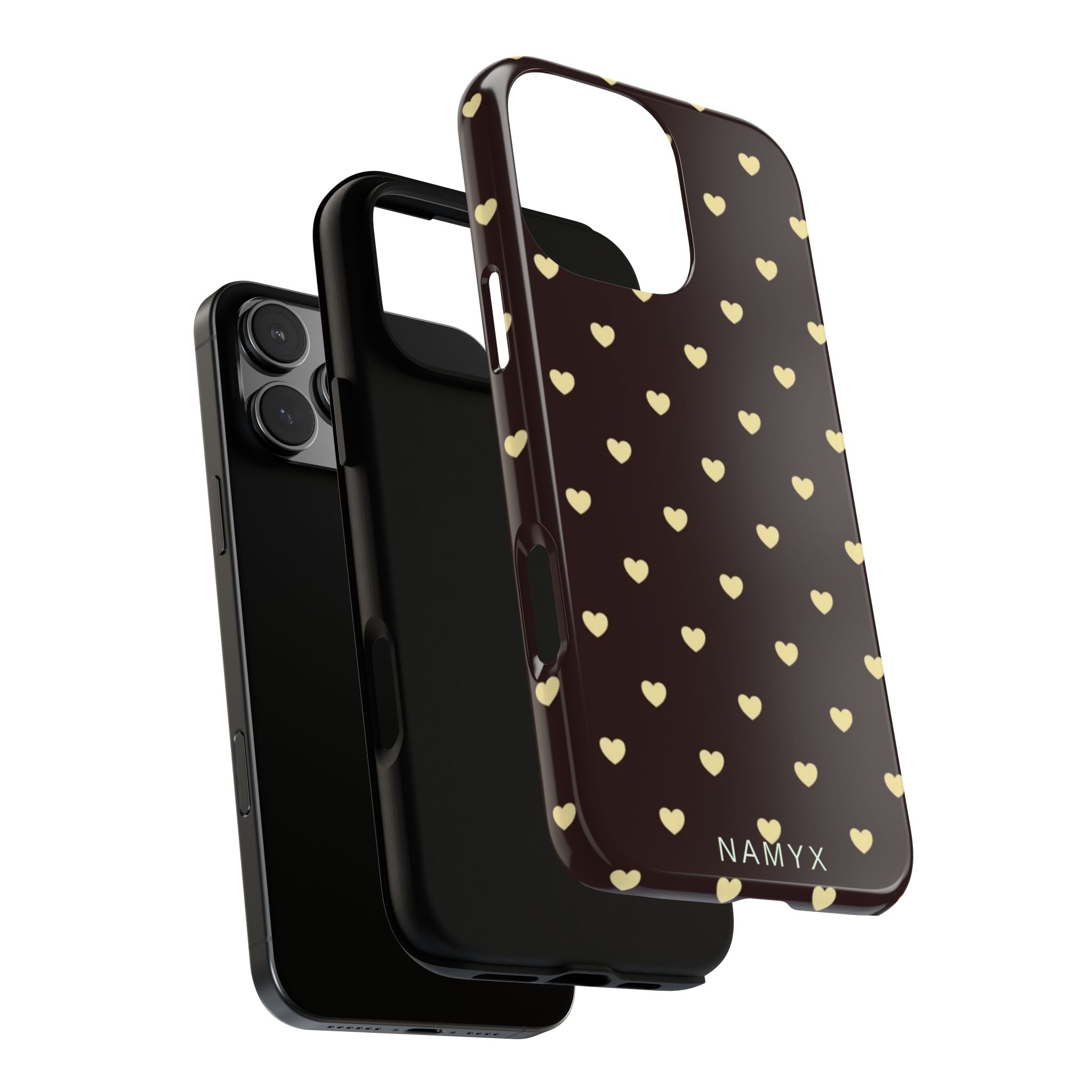 Tough Case — Brown Phone Case with Cream Heart Pattern