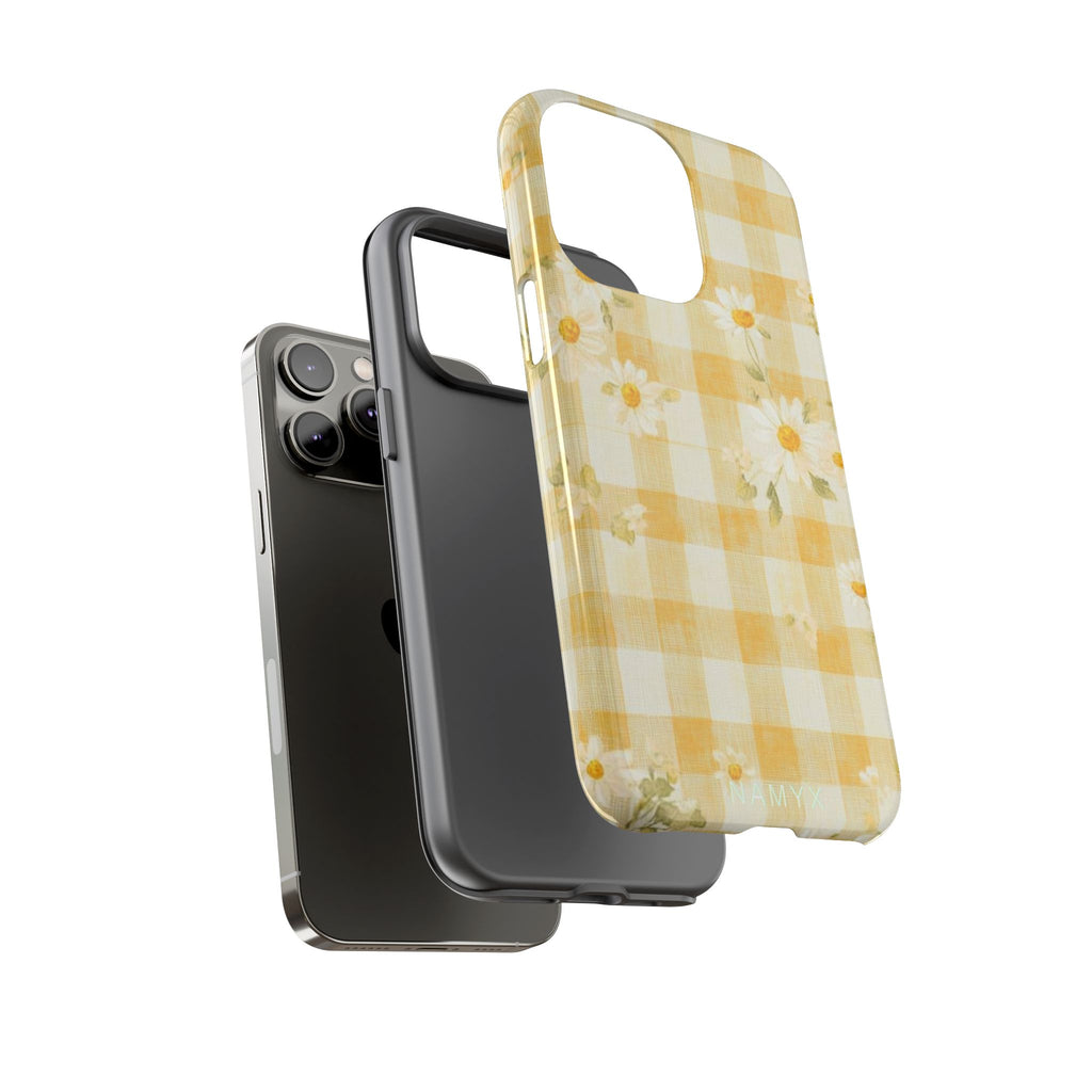Daisy Gingham Tough Phone Case — Yellow Floral Protective Cover