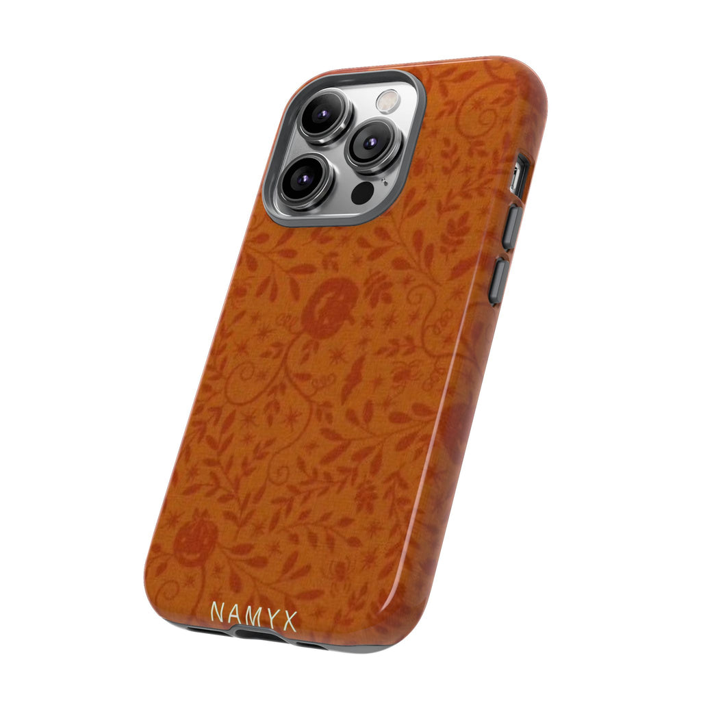 Floral Leather Phone Case — Rustic Orange Botanical Tough Case