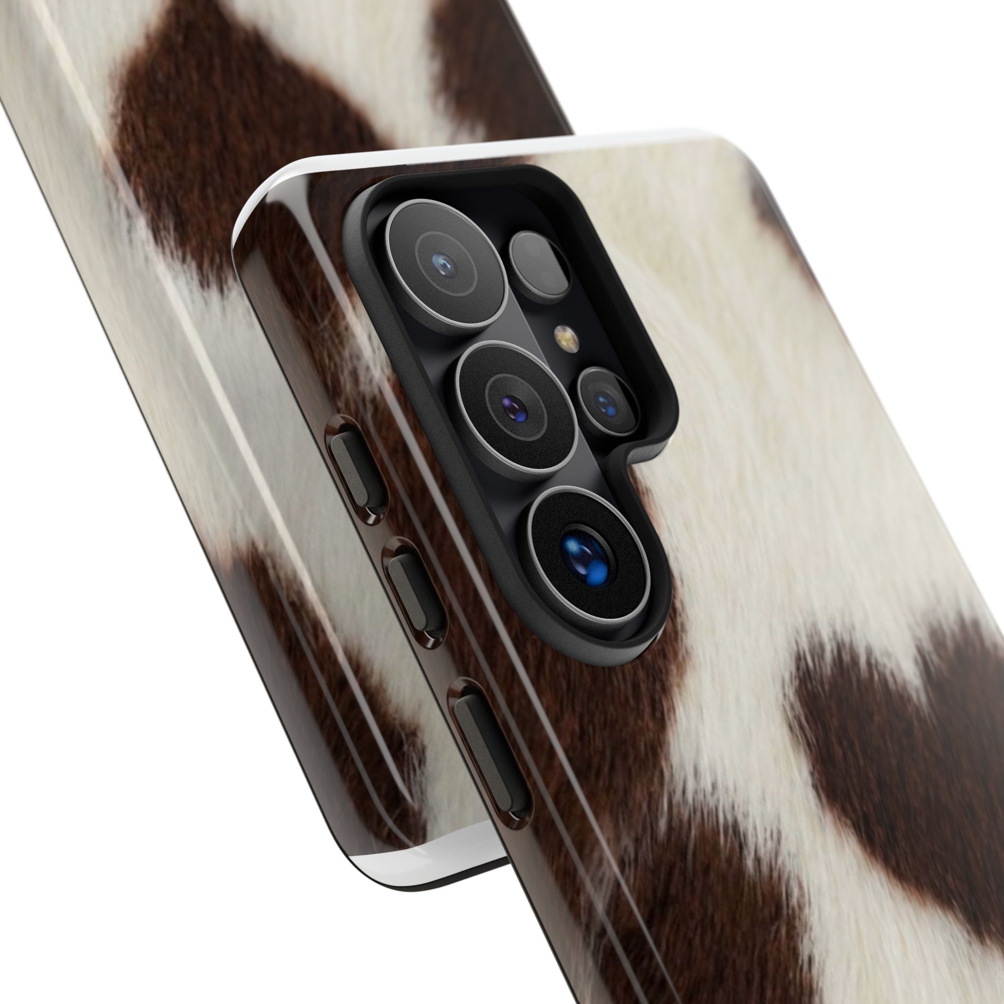 Cowhide Heart Phone Case — Cute Cow Print Protective iPhone Cover