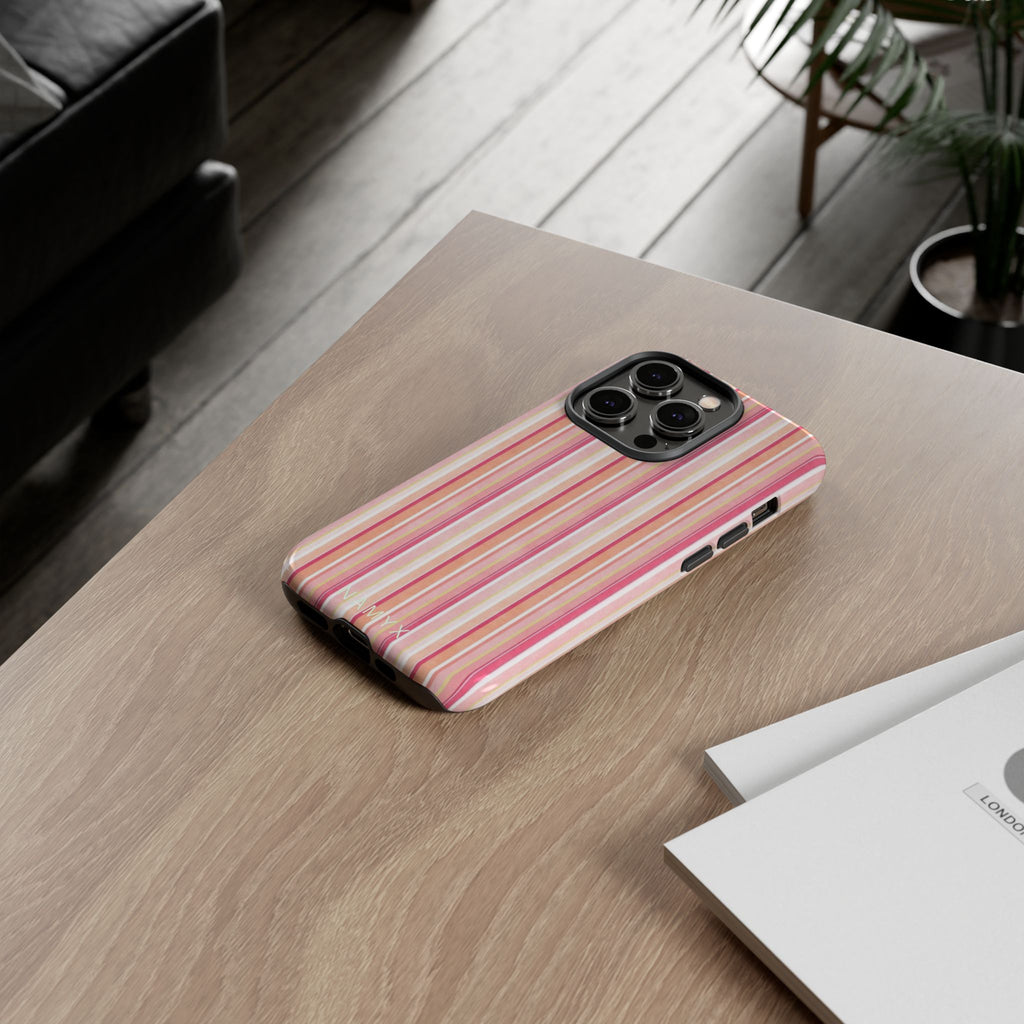 Pink Vintage Stripe Tough Phone Case