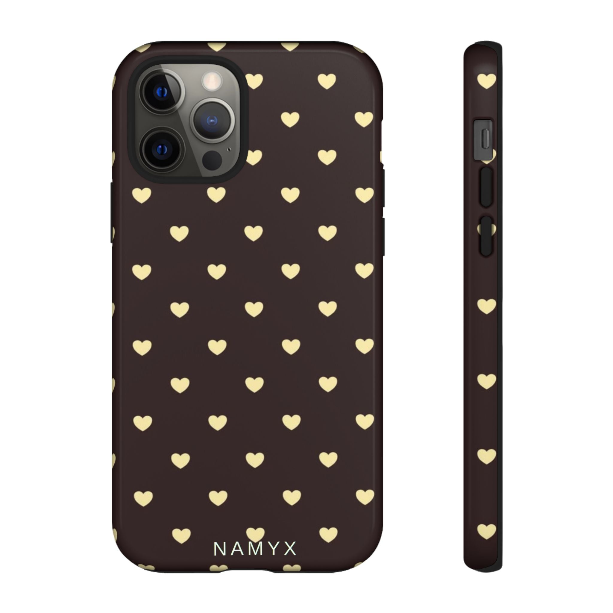 Tough Case — Brown Phone Case with Cream Heart Pattern