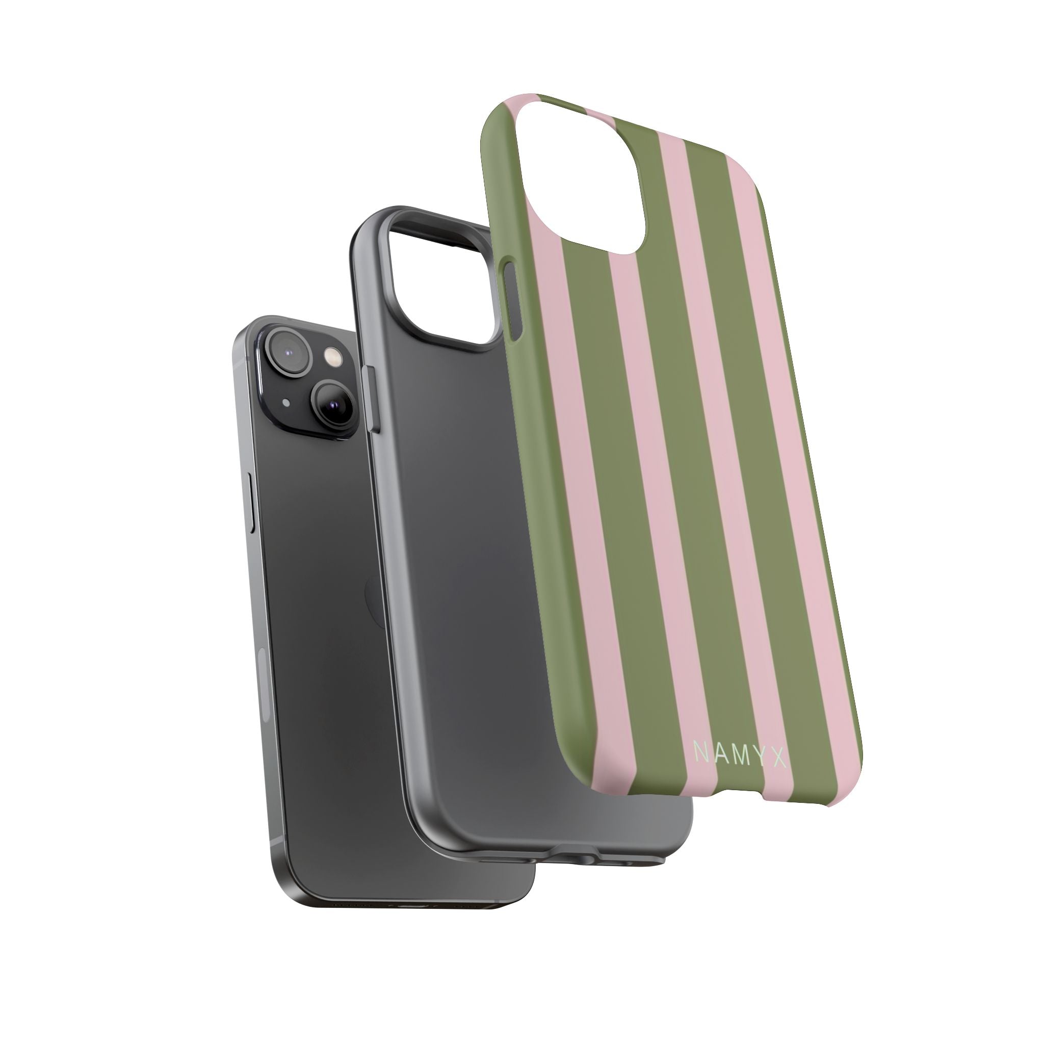 Striped Olive & Blush Tough Phone Case — Durable Protective Phone Cover