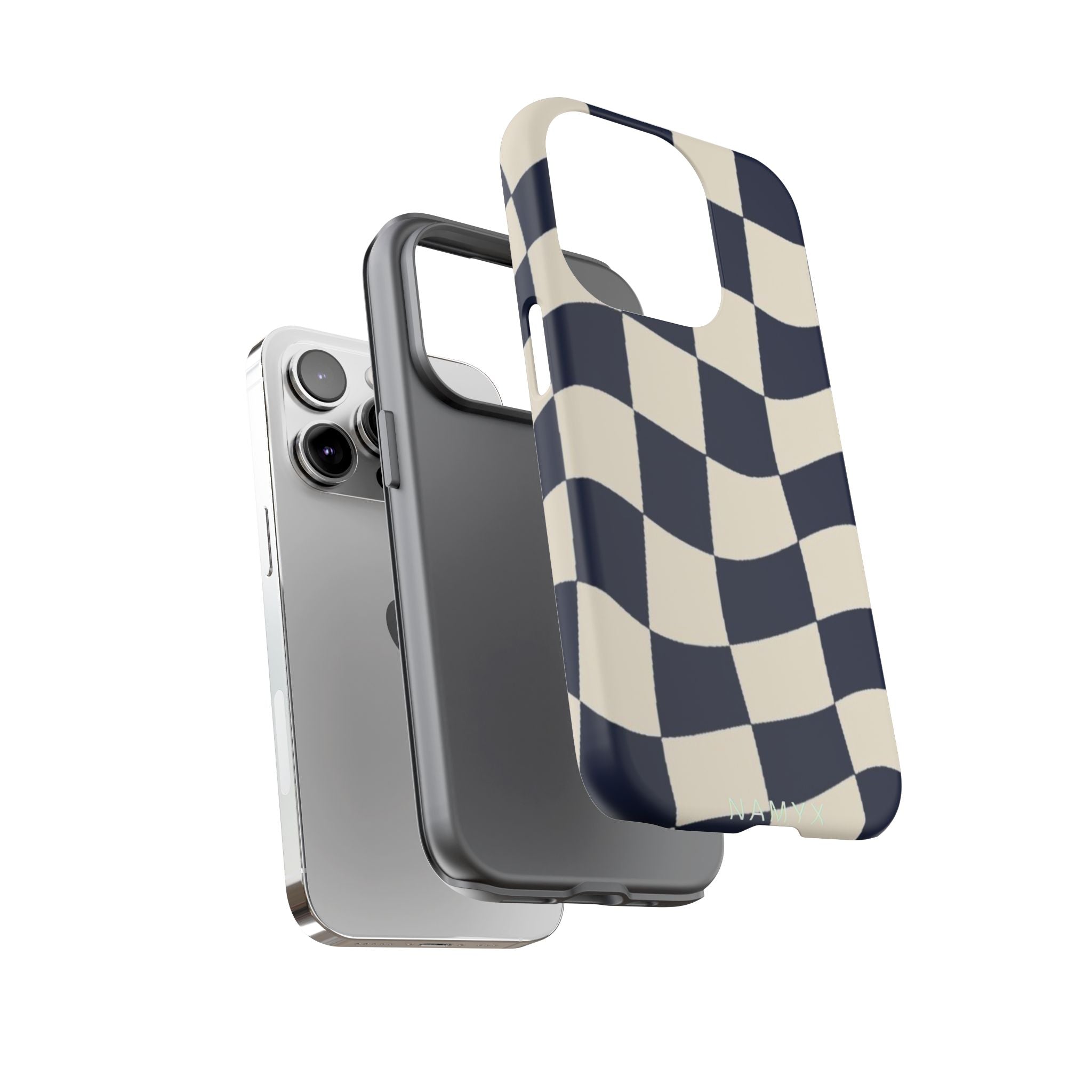 Wavy Checkered Phone Case – Retro Navy Racing Pattern Tough Case