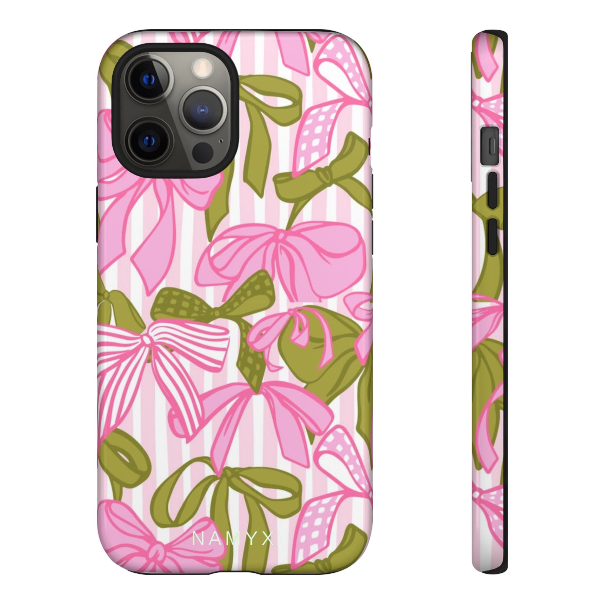 Bow Pattern Tough Case - Pink & Olive Floral Phone Cover