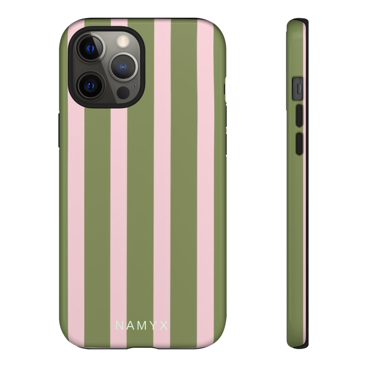 Striped Olive & Blush Tough Phone Case — Durable Protective Phone Cover