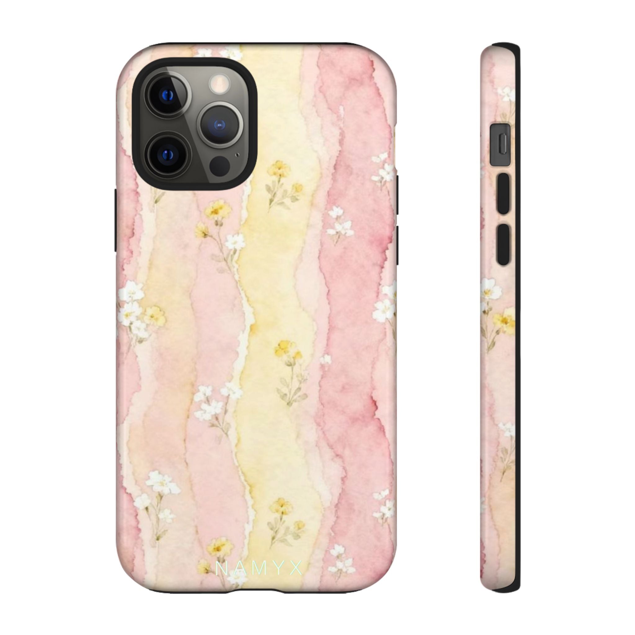 Floral Watercolor Tough Phone Case — Pink & Yellow Daisy Protective Cover