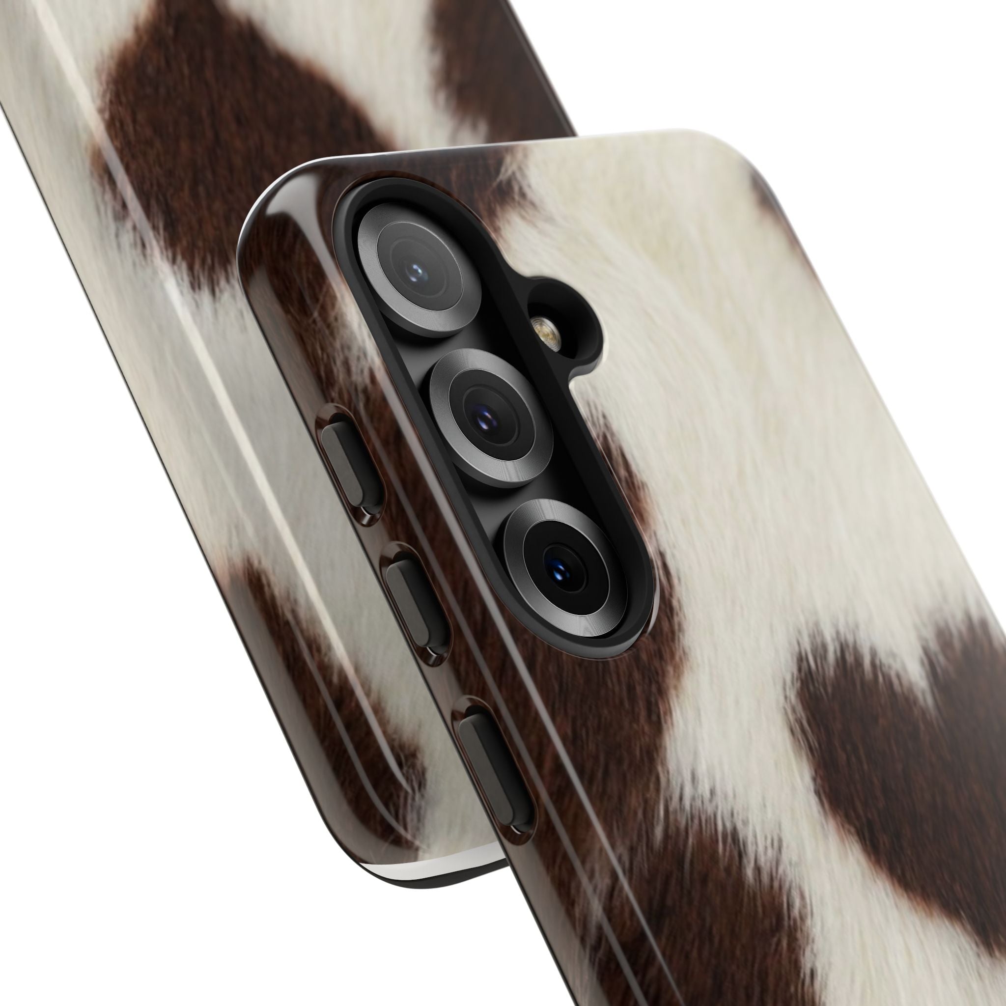 Cowhide Heart Phone Case — Cute Cow Print Protective iPhone Cover