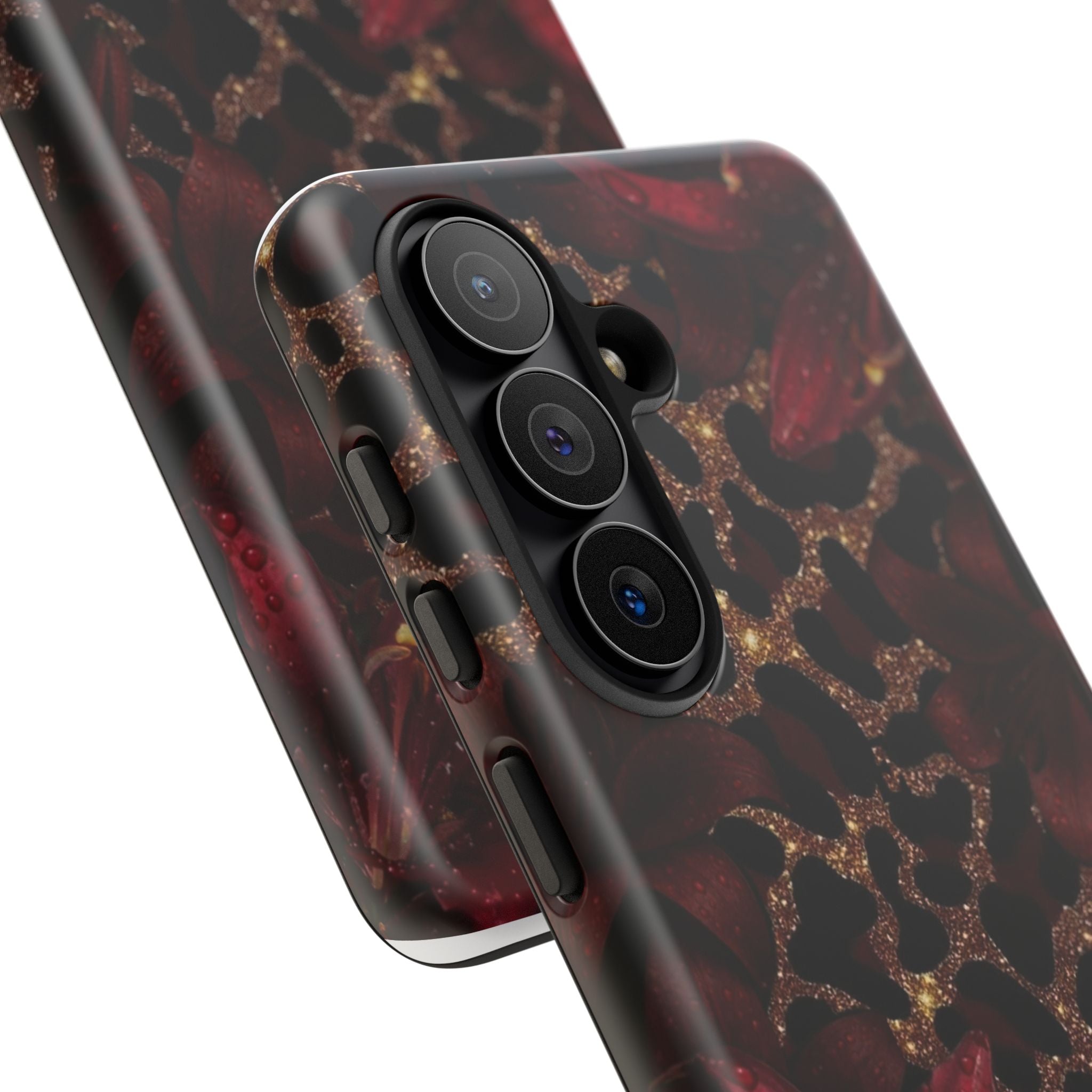 Protective Phone Case — Burgundy Floral & Gold Leopard Print Tough Case