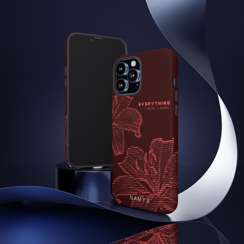 Floral Tough Phone Case — 'Everything' Burgundy Protective Cover