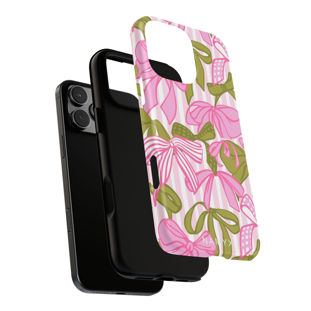 Bow Pattern Tough Case - Pink & Olive Floral Phone Cover