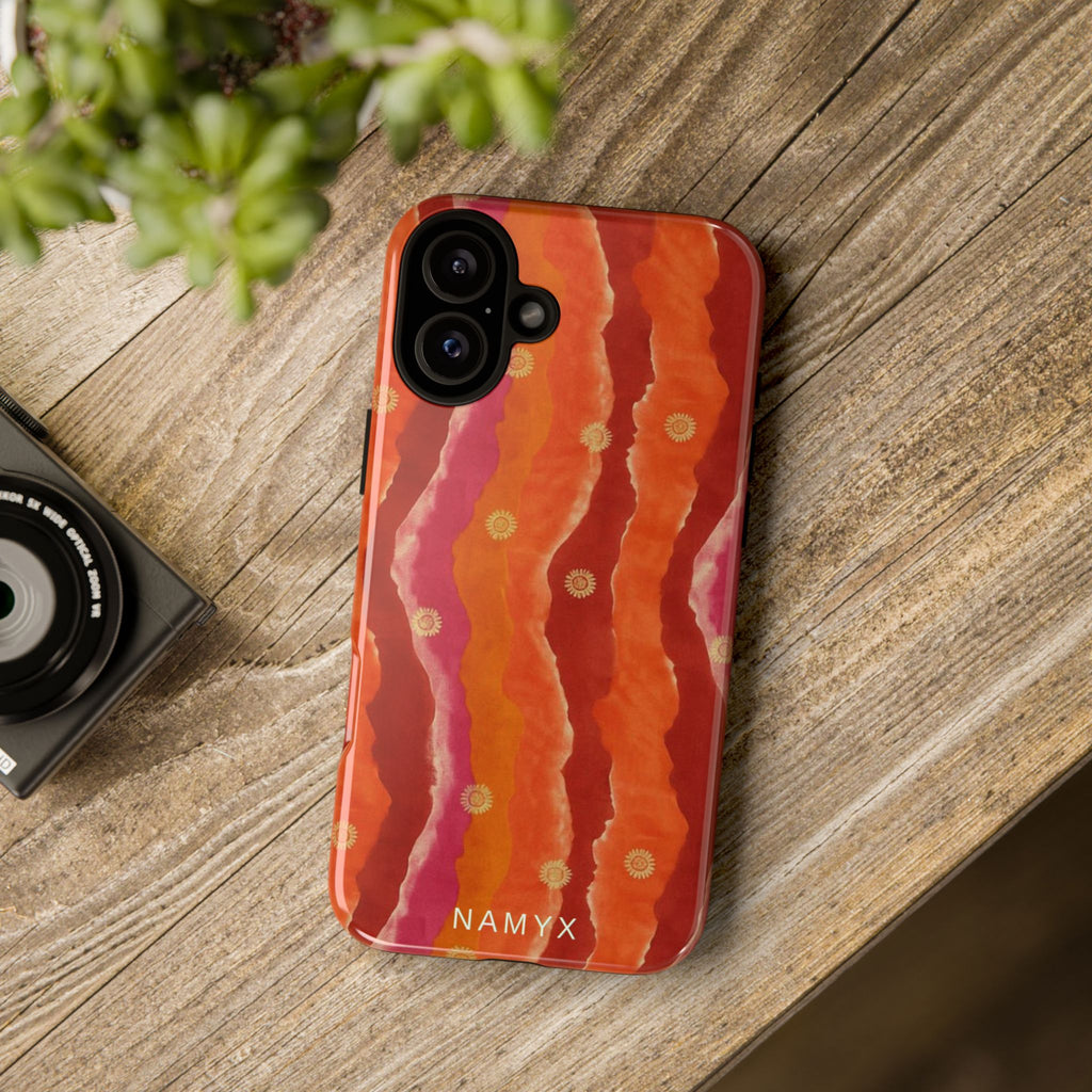 Abstract Red Waves Phone Case — Bold Orange & Pink Protective Tough Case