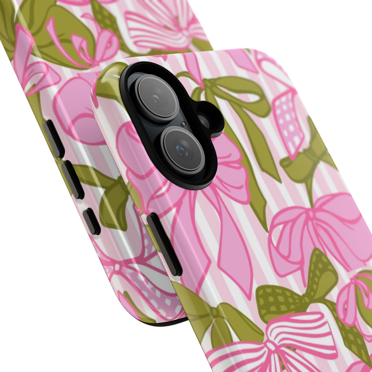Bow Pattern Tough Case - Pink & Olive Floral Phone Cover