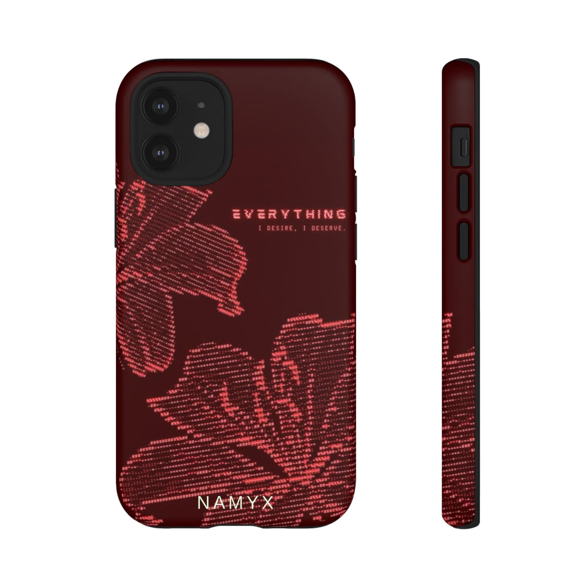Floral Tough Phone Case — 'Everything' Burgundy Protective Cover