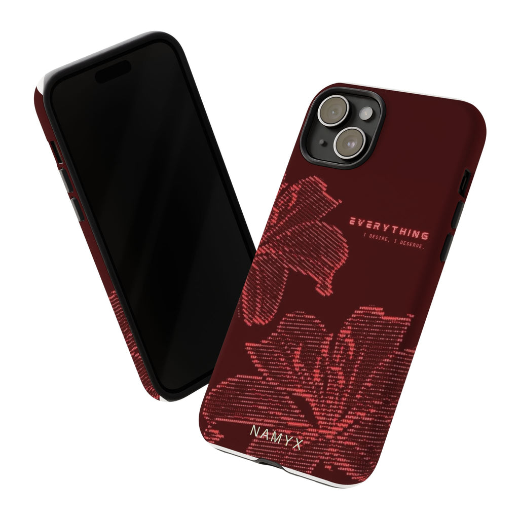 Floral Tough Phone Case — 'Everything' Burgundy Protective Cover